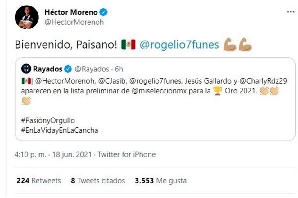 Héctor Moreno y su tuit.