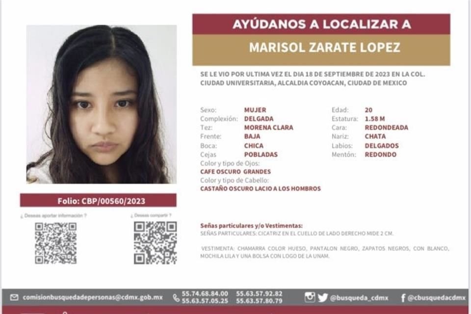 Ventura López, madre de la joven, relató que sí acudió a clases en Ciudad Universitaria, de acuerdo con testimonios que recabó entre sus compañeros.