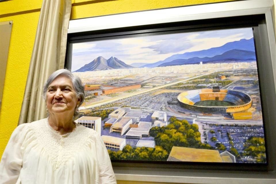 Saskia Juárez y la obra que donó a la UANL.