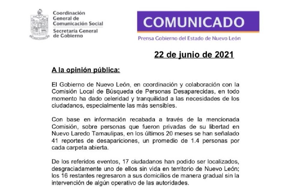 El Estado aclaró que las víctimas regresaron de forma gradual a sus domicilios.