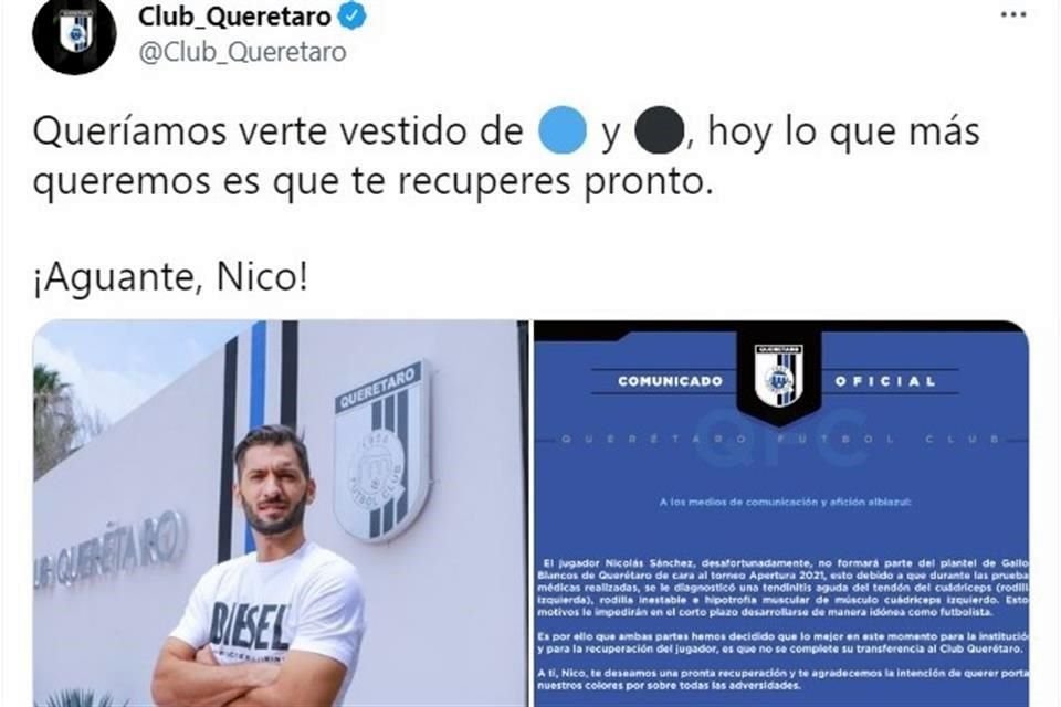Nicolás Sánchez no superó las pruebas médicas con el cuadro queretano.