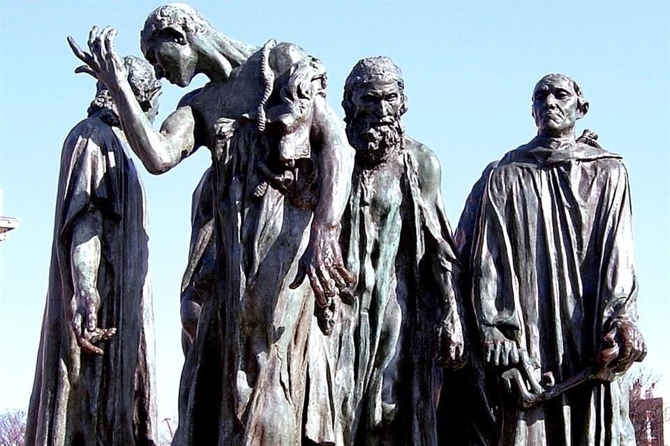 'Bourgeois de Calais', de Rodin, en la ciudad francesa. La estatua en yeso de Jean d'Aire (izq. en el conjunto) está perdida desde 1949.