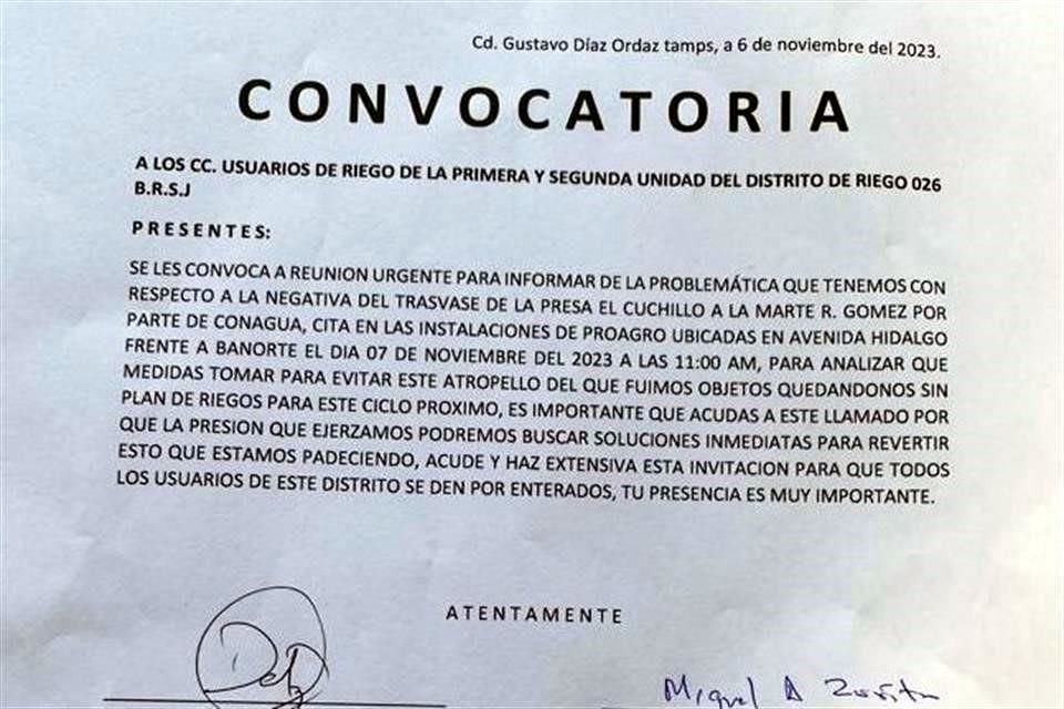 Agricultores protestarán a las afueras de ProAgro y Conagua para revertir la decisión de frenar el trasvase.