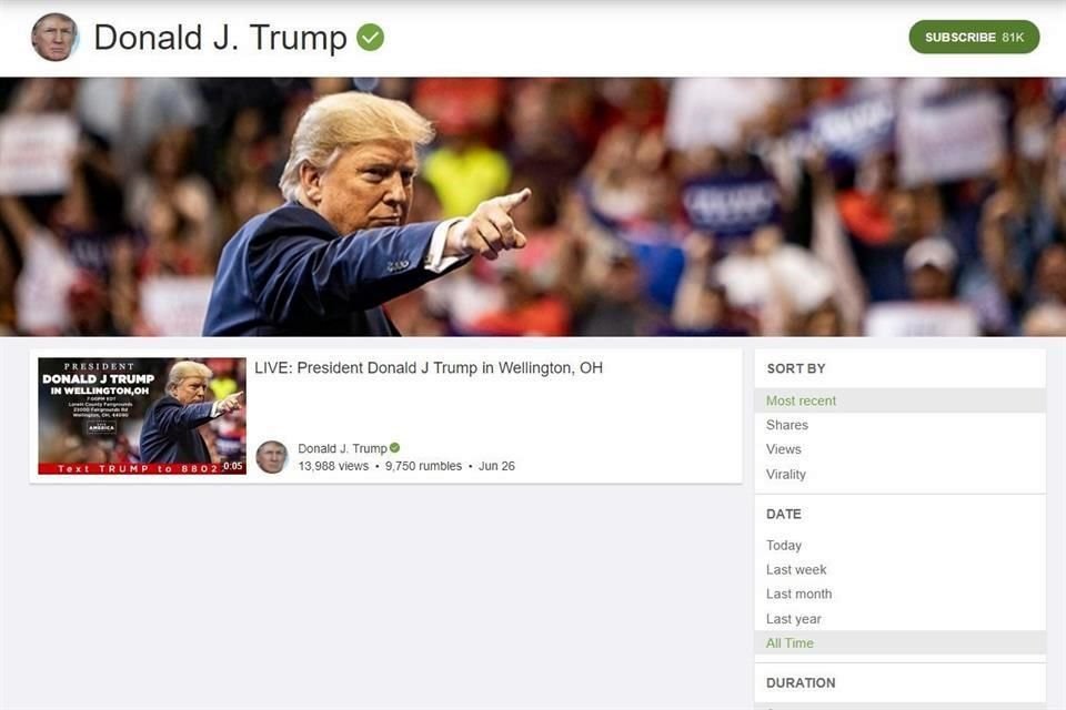 Donald Trump regresó a las redes sociales, pero no en Facebook ni Twitter, sino en Rumble.