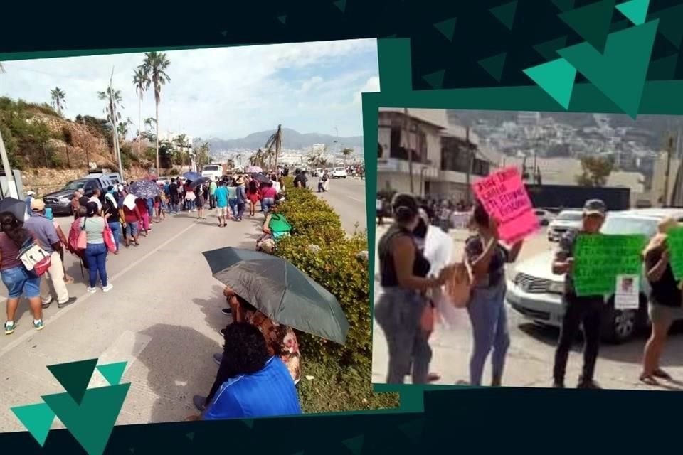 Familiares de desaparecidos y personas afectadas por el huracán 'Otis' protestaron este 27 de noviembre en la Avenida Costera Miguel Alemán.