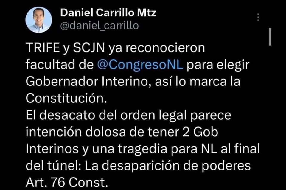 El Alcalde panista Daniel Carrillo compartió su postura en redes sociales.