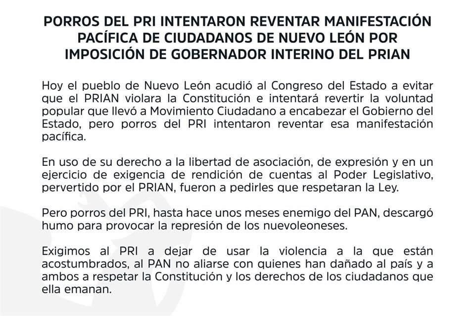 Movimiento Ciudadano emitió un comunicado.