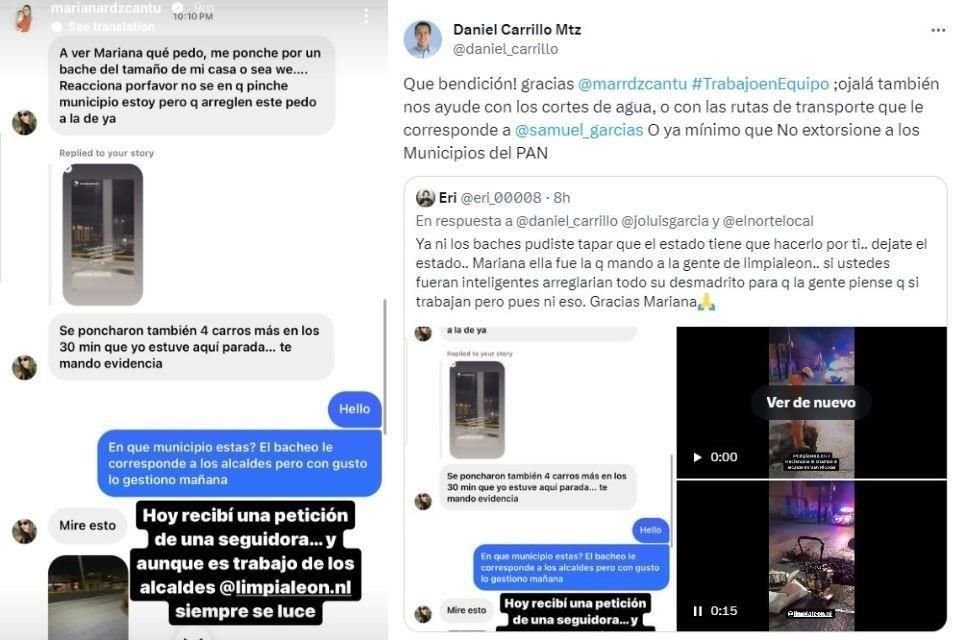 Mariana Rodríguez y Daniel Carrillo elevaron la tensión entre el Estado y los Municipios del PRIAN por publicaciones en redes sociales.