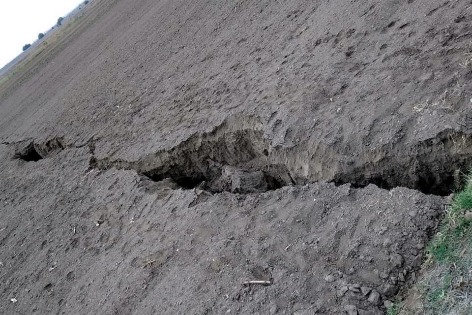 Las grietas, acusan ejidatarios, miden hasta 300 metros de largo y 5 de profundidad.