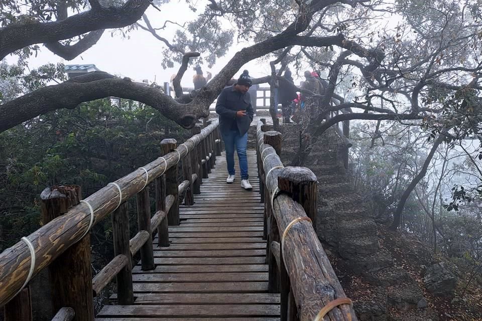 Familias acudieron a Chipinque a disfrutar del paisaje gélido.