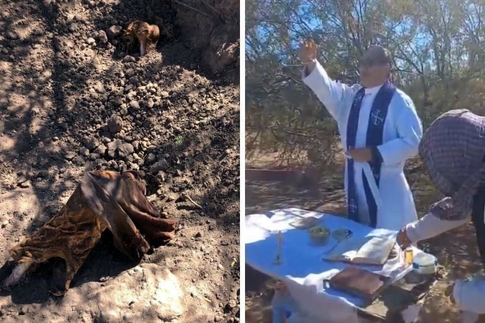 Izquierda, una de las fotos compartidas durante la búsqueda; derecha, la celebración de misa en El Choyudo.