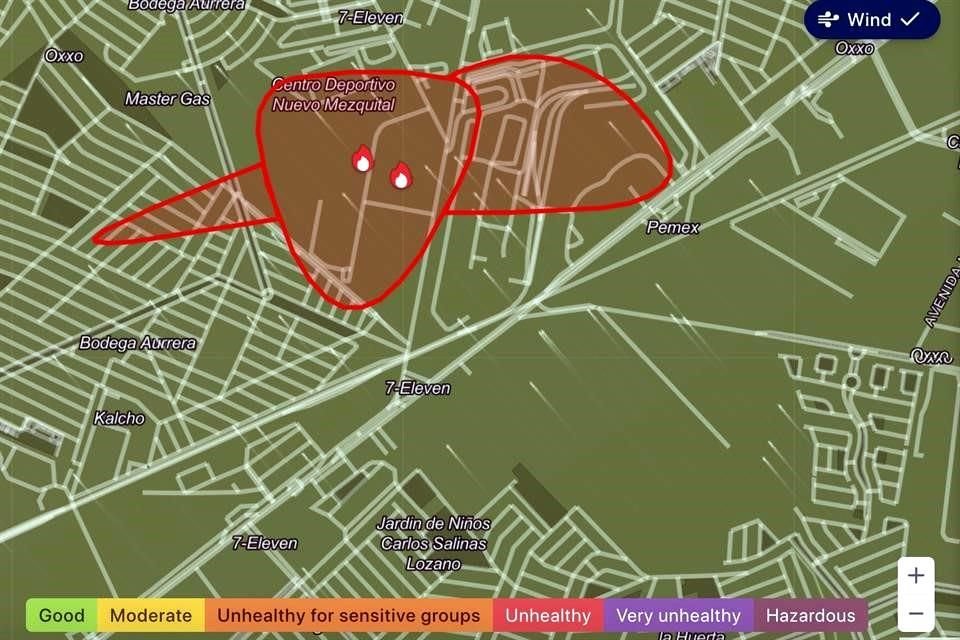 De acuerdo con el sitio Air Quality, en los alrededores del Parque Industrial Kalos, en San Nicolás, todavía se registra una calidad del aire insalubre debido al incendio registrado el domingo.