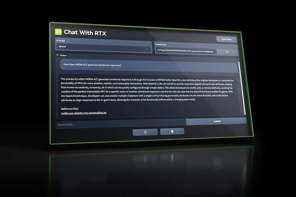 Chat With RTX permitirá a las personas personalizar un gran modelo de lenguaje usando las tarjetas gráficas RTX de Nvidia.