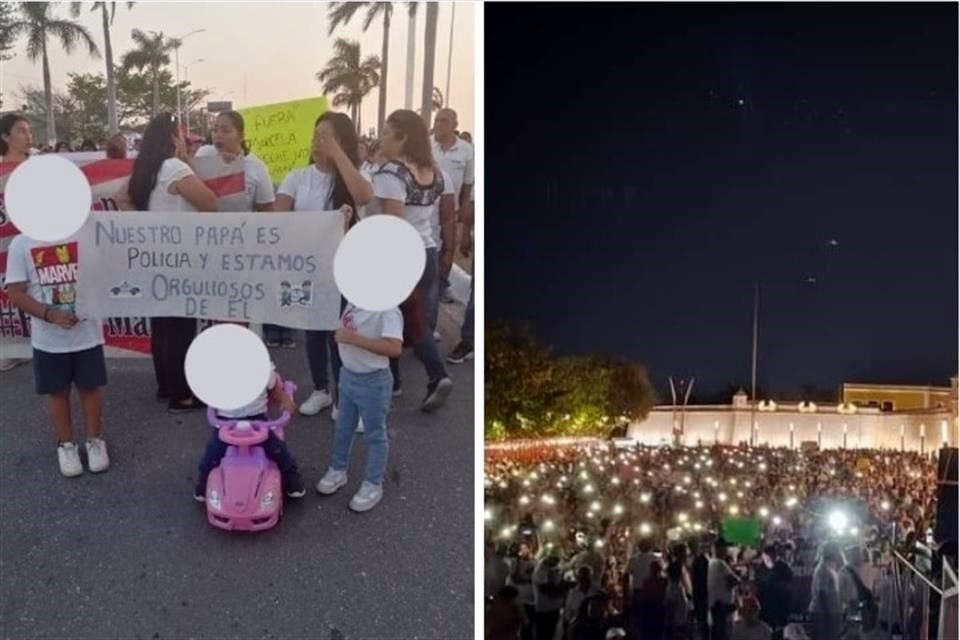 La protesta de policías y allegados inició a las 18:00 horas de este 24 de marzo desde el Asta Bandera de Campeche capital hasta el Palacio de Gobierno estatal.