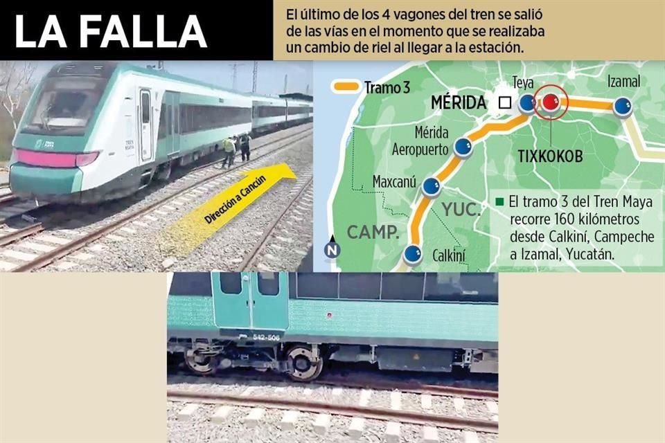 El último de los 4 vagones del tren se salió de las vías en el momento que se realizaba un cambio de riel al llegar a la estación.