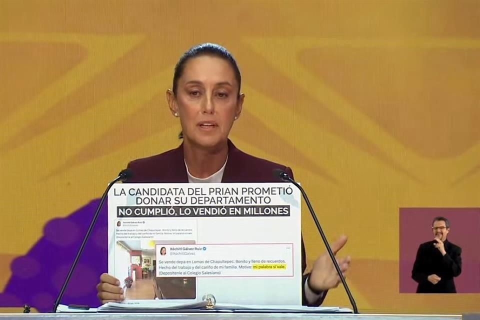 Sheinbaum mostró una publicación de redes sociales de Xóchitl Gálvez para asegurar que su contrincante mintió en 2018 sobre la donación de un departamento.