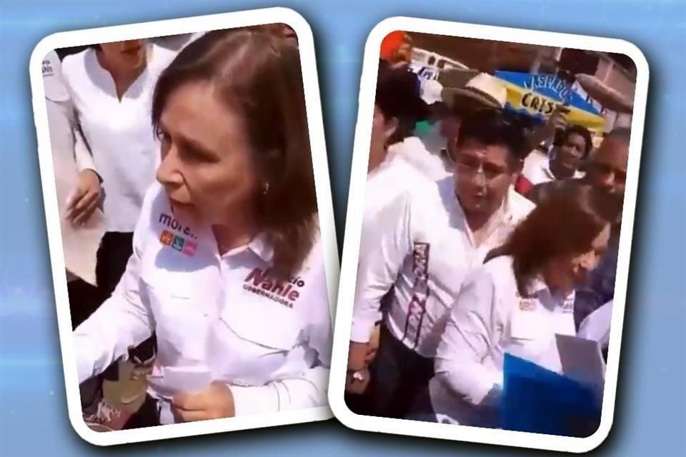 La candidata a la gubernatura de Veracruz, Rocío Nahle, fue abordada por manifestantes en un mitin en Lerdo de Tejada.