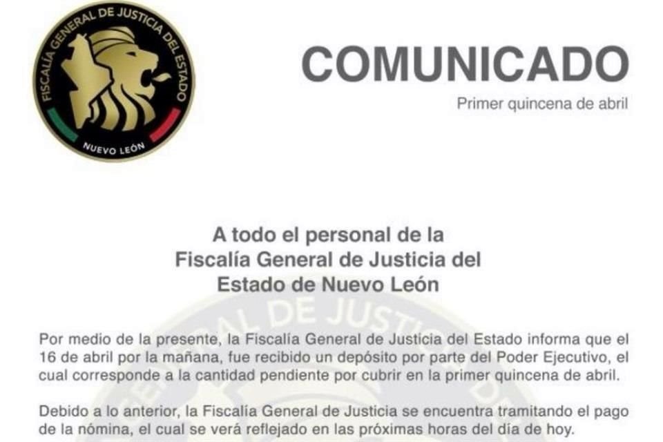 La Fiscalía dio a conocer del depósito a través de un comunicado.