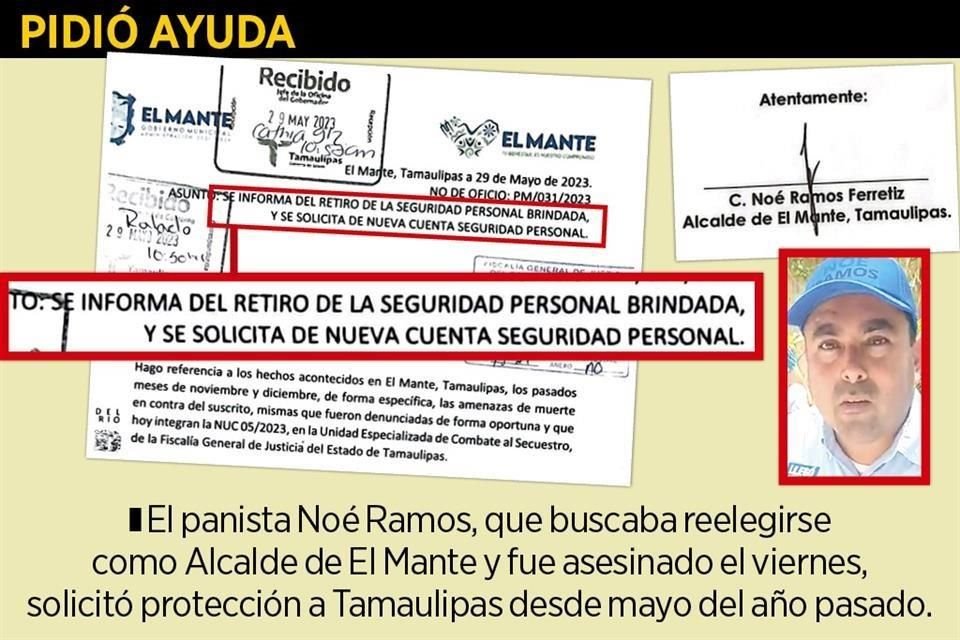 El panista Noé Ramos, que buscaba reelegirse como Alcalde de El Mante y fue asesinado el viernes, solicitó protección a Tamaulipas desde mayor del año pasado.