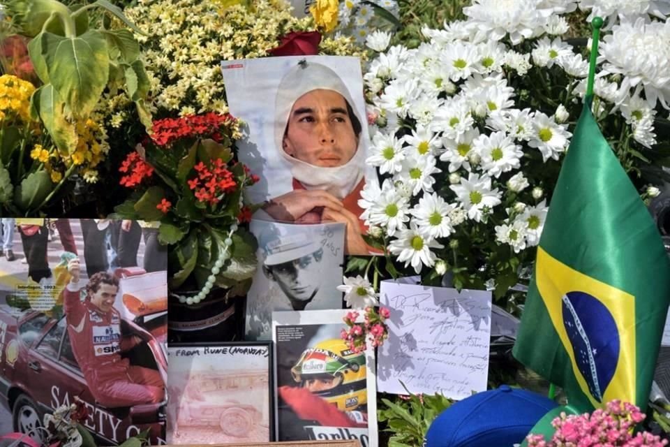 Fotos, flores, cartas y banderas brasileñas lo más utilizado para recordar a Senna.