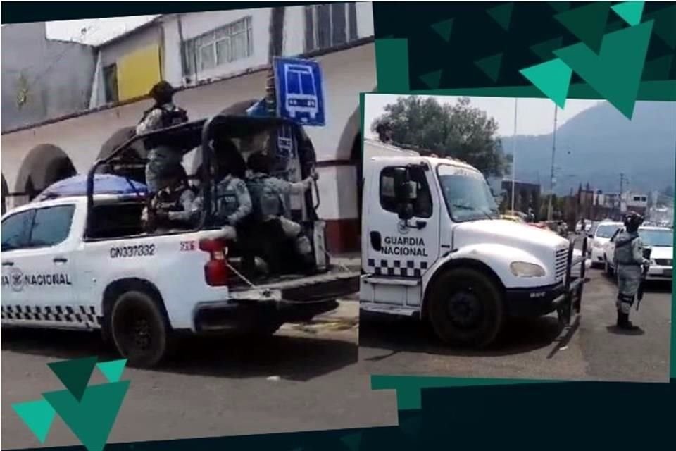 Elementos de la GN y del Ejército llegaron para vigilar las calles de Huitzilac, Morelos, tras recientes masacres durante mayo.