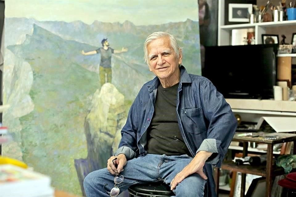 El artista realizó pinturas de su hijo en la cima de montañas.