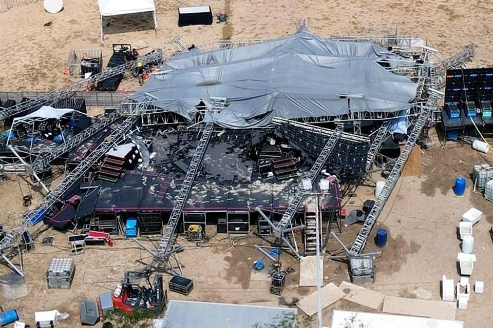 El escenario del mitin emecista en San Pedro que cayó la noche del miércoles por un ventarrón continuó ayer en el Campo de Beisbol El Obispo, donde peritos seguían investigando.