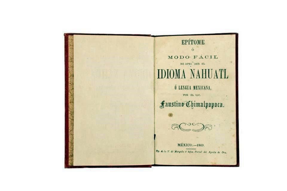 Portada de 'Epítome o modo fácil de aprender el idioma náhuatl o lengua mexicana', publicado por Chimalpopoca Galicia, 1869.