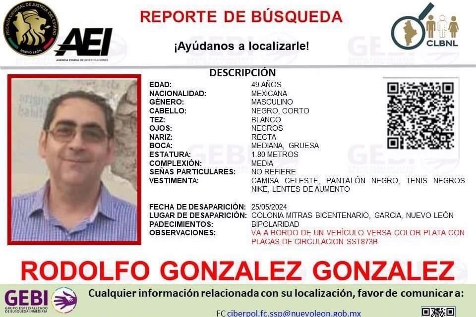 Dos días después, la Fiscalía General de Justicia en el Estado, mediante el GEBI, emitió un reporte de búsqueda.