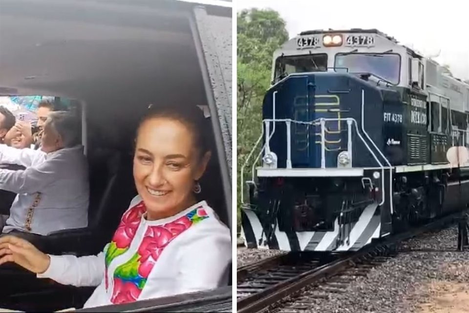 AMLO y Sheinbaum viajaron por primera vez juntos en el Tren Interoceánico hacia Matías Romero, Oaxaca, para reunirse con pobladores.