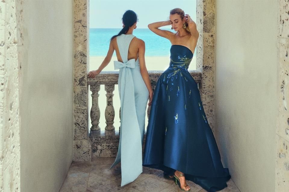 Monique Lhuillier presenta en Palm Beach su colección 'Crucero', con vestidos florales, texturas ricas y siluetas glamorosas.