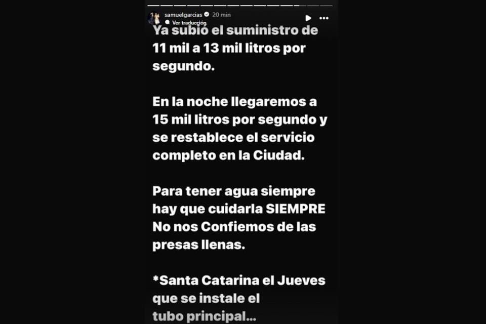 Samuel García compartió una historia en su cuenta de Instagram.