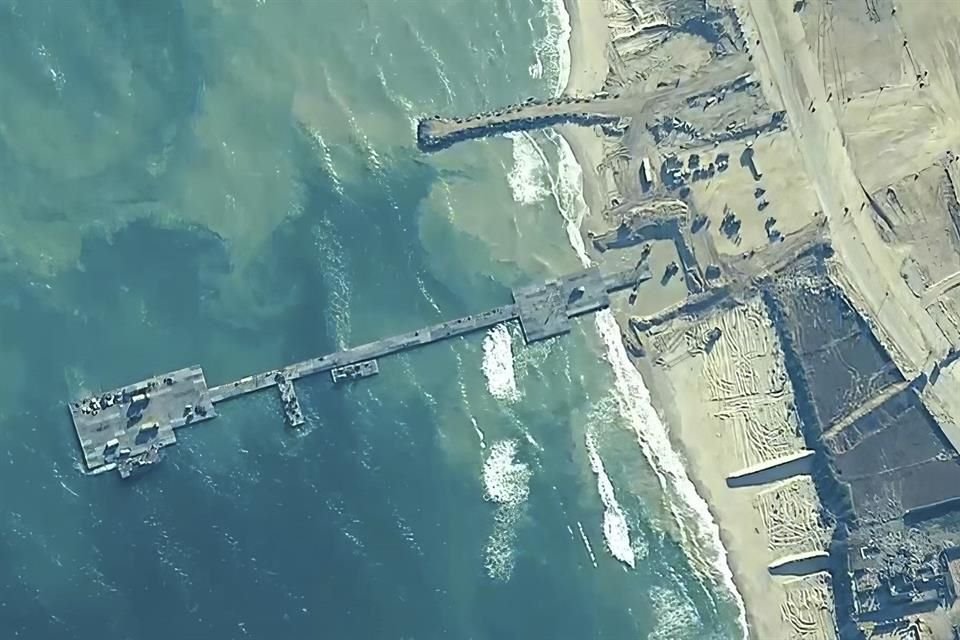 Un muelle provisional instalado en la Franja de Gaza para la entrada de ayuda humanitaria.