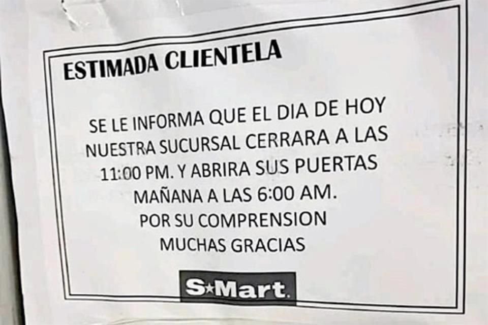 La cadena S-Mart anunció la suspensión del servicio nocturno.