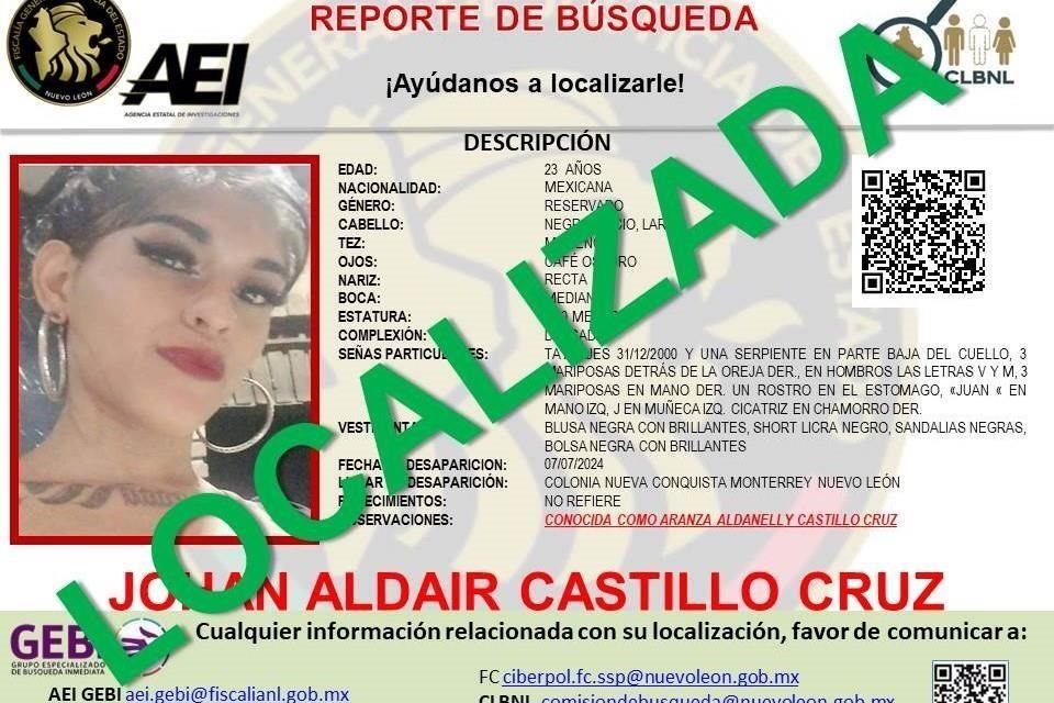 Una fuente allegada al caso informó que el cuerpo fue localizado el viernes en un baldío en el norte de la ciudad, sin precisar el lugar exacto.