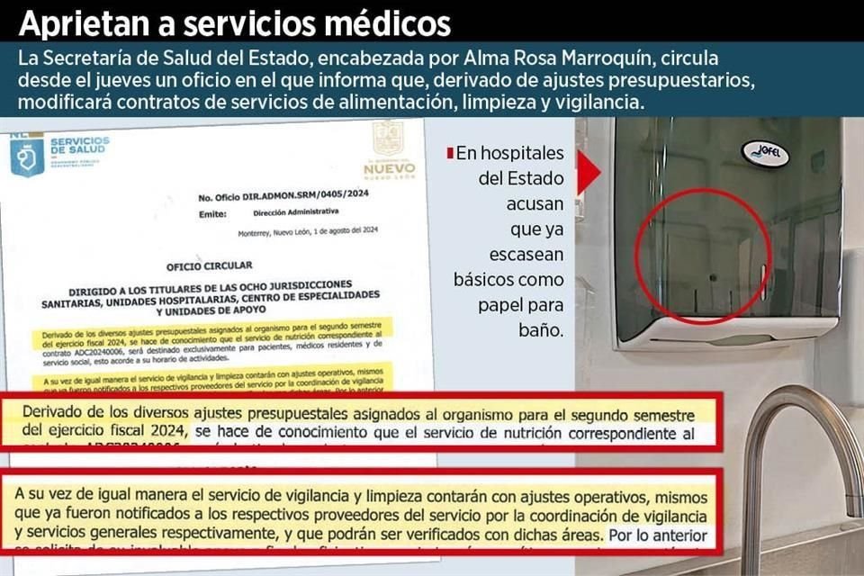 La Secretaría de Salud estatal circula desde el jueves un oficio en el que informa que, derivado de ajustes, modificará contratos de servicios.