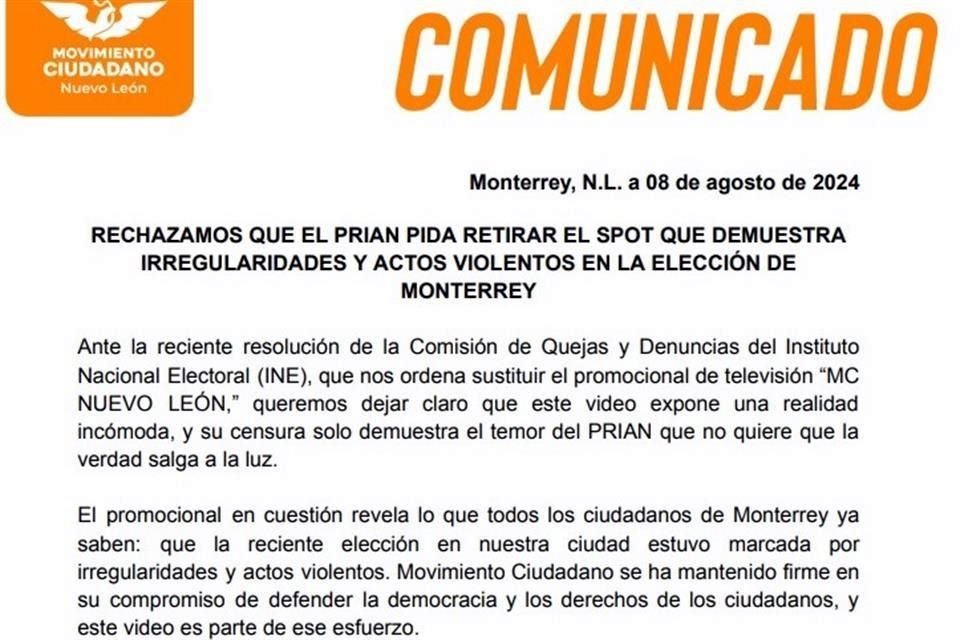 MC rechazó la resolución al considerar que representa una censura.