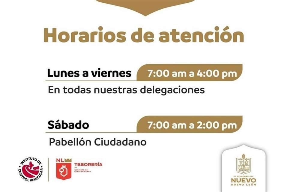De lunes a viernes las oficinas abren de 7:00 a 16:00 horas en todas sus sedes.