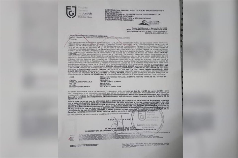 Desde el 9 de agosto, la Fiscalía Anticorrupción de Chihuahua solicitó a la Fiscalía de CDMX su colaboración para poder detener en la capital del País a Javier Corral.