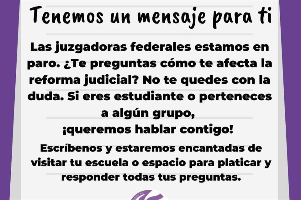 Los interesados en recibir estas charlas les pueden escribir a través de sus redes sociales: amjuzgadoras en Facebook e Instagram, y @amjuzgadoras en X.