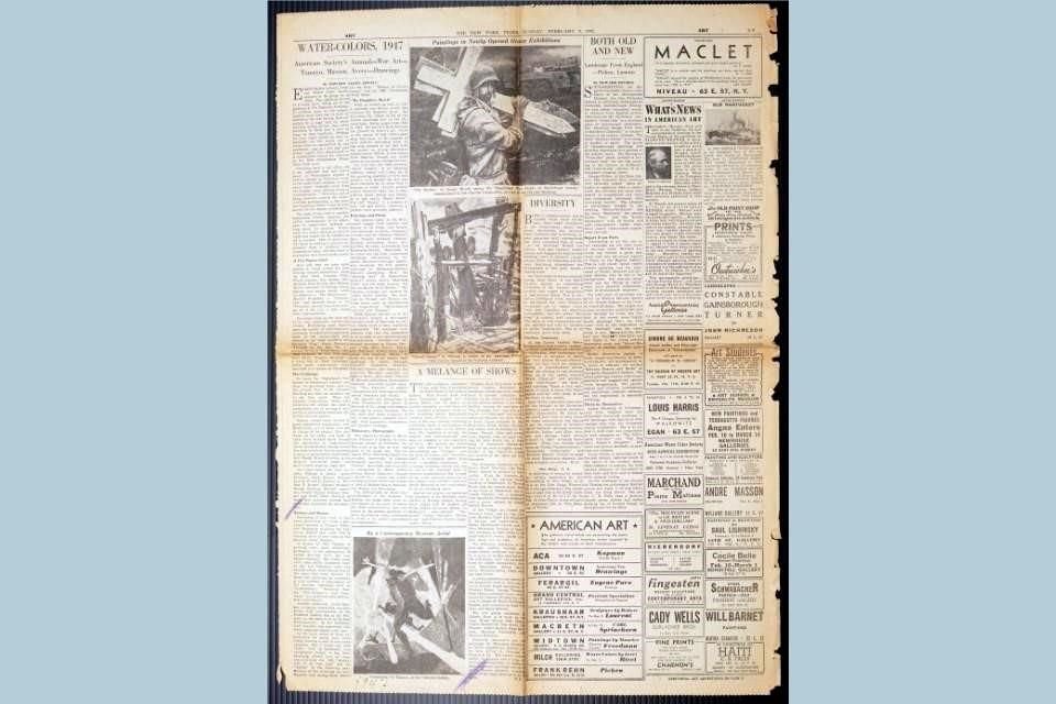Una página del 'New York Times' del 9 de febrero de 1947, que hace referencia a la obra de Tamayo y al pintor francés André Masson.