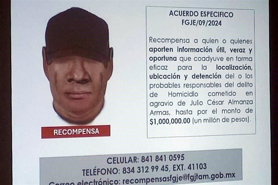 El Fiscal Irving Barrios, en conferencia de prensa, presentó un retrato hablado del presunto homicida del extinto empresario matamorense Julio Almanza.