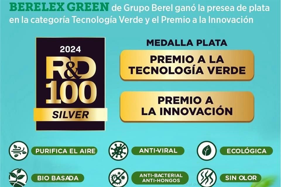 BERELEX GREEN de Grupo Berel ganó la presea de plata en la categoría Tecnología Verde y el Premio a la Innovación.