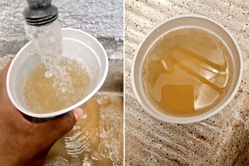 En algunos fraccionamientos ubicados en Ciudad Granja, en Zapopan, así salía el agua ayer.