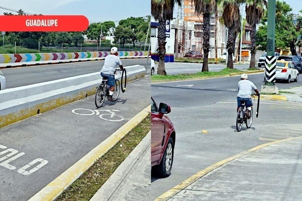 Al terminar el tramo de la ciclovía en el Puente Constituyentes de Nuevo León, los ciclistas quedan expuestos a la circulación vial, por lo que tienen que 'torear' a los vehículos.