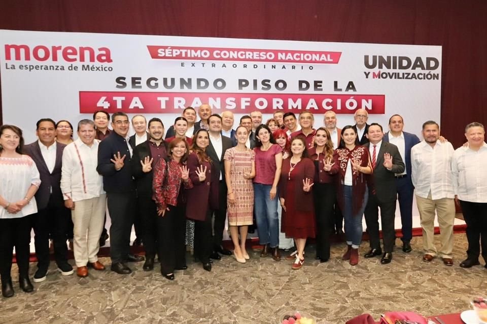 Sheinbaum, 'Andy' López, Alcalde y Gobernadores de Morena en Congreso Nacional donde renovarán dirigencia.