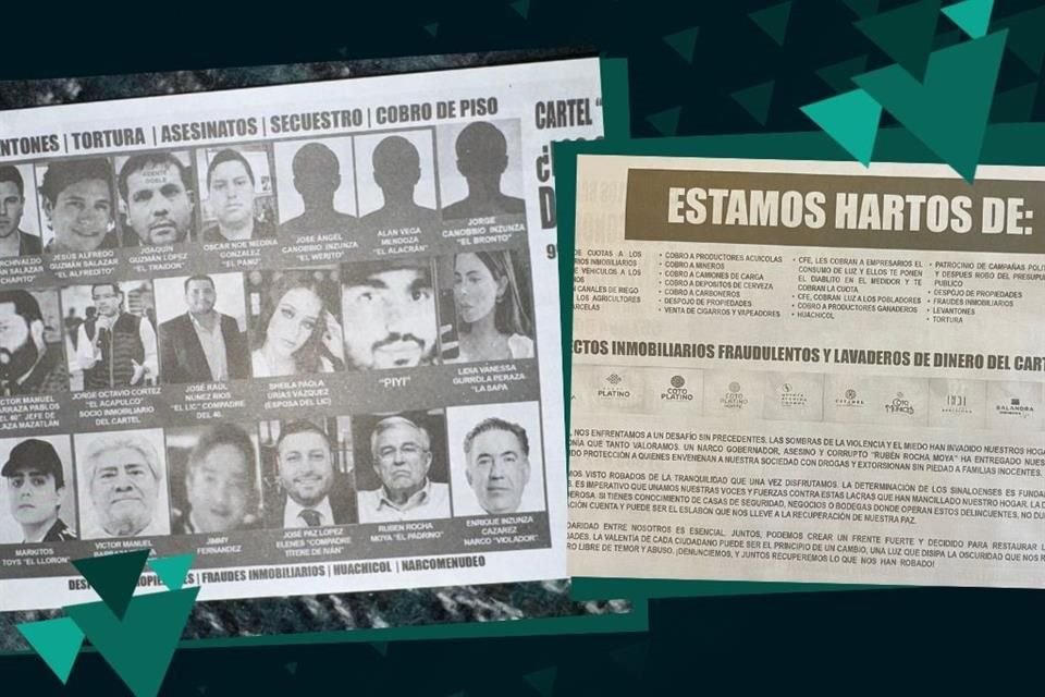 En los impresos se pide denunciar a los hijos del Chapo y al Gobernador de Sinaloa.