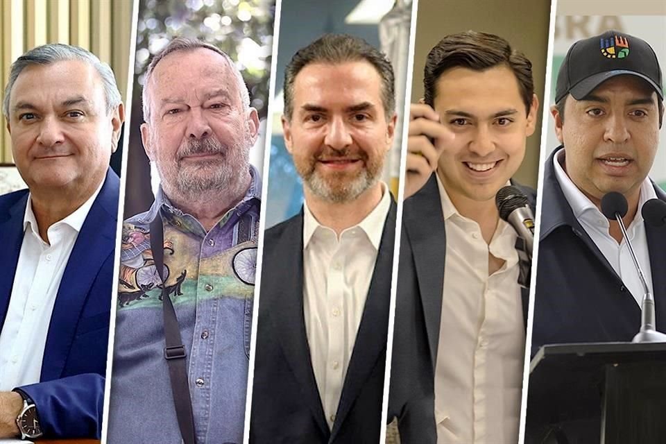 De izquierda a derecha, Héctor García, Mauricio Fernández, Adrián de la Garza, César Garza Arredondo y Jesús Nava asumen hoy sus mandatos en sus respectivos municipios.