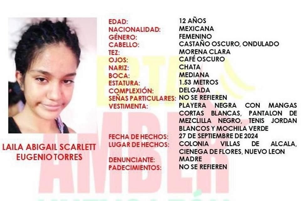 Laila Abigail Scarlett Eugenio Torres, de 12 años.