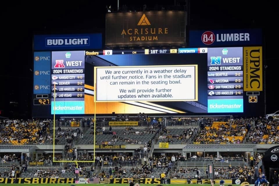 Una línea de tormentas eléctricas alrededor del estadio de los Steelers atrasó el inicio del juego ante Cowboys.